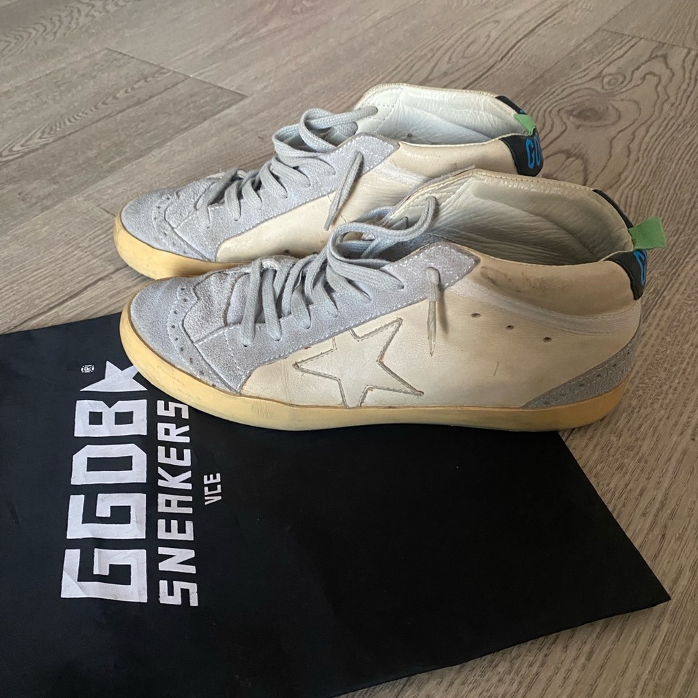 Golden Goose Mid Star Sneakers - white  leather with grey suede details size 38